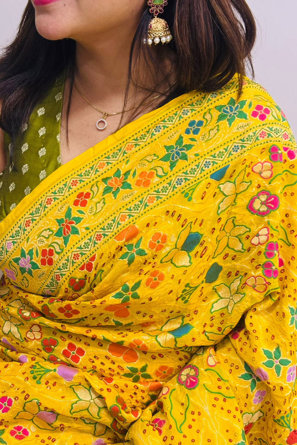 Yellow Georgette Banarasi Bandhani Meenakari Saree