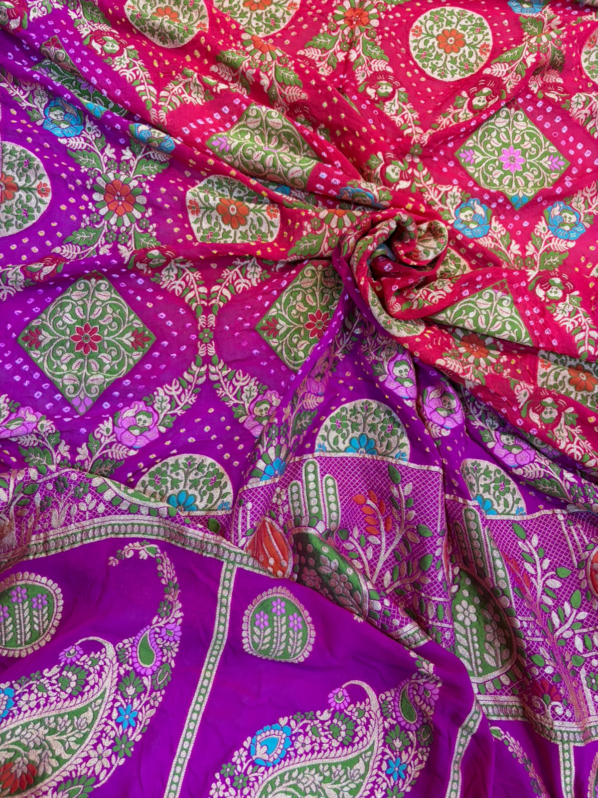 Multicolor Georgette Banarasi Bandhani Meenakari Saree
