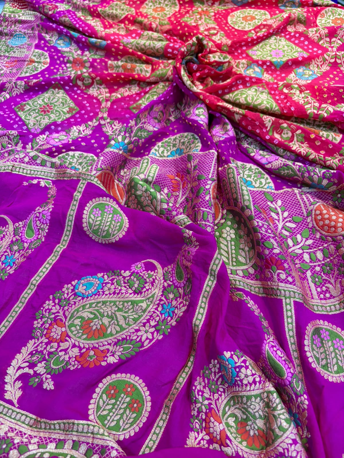 Multicolor Georgette Banarasi Bandhani Meenakari Saree