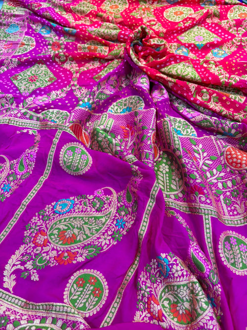 AS1B2TB226080503 Multicolor Pure Georgette Banarasi Bandhani Meenakari Saree