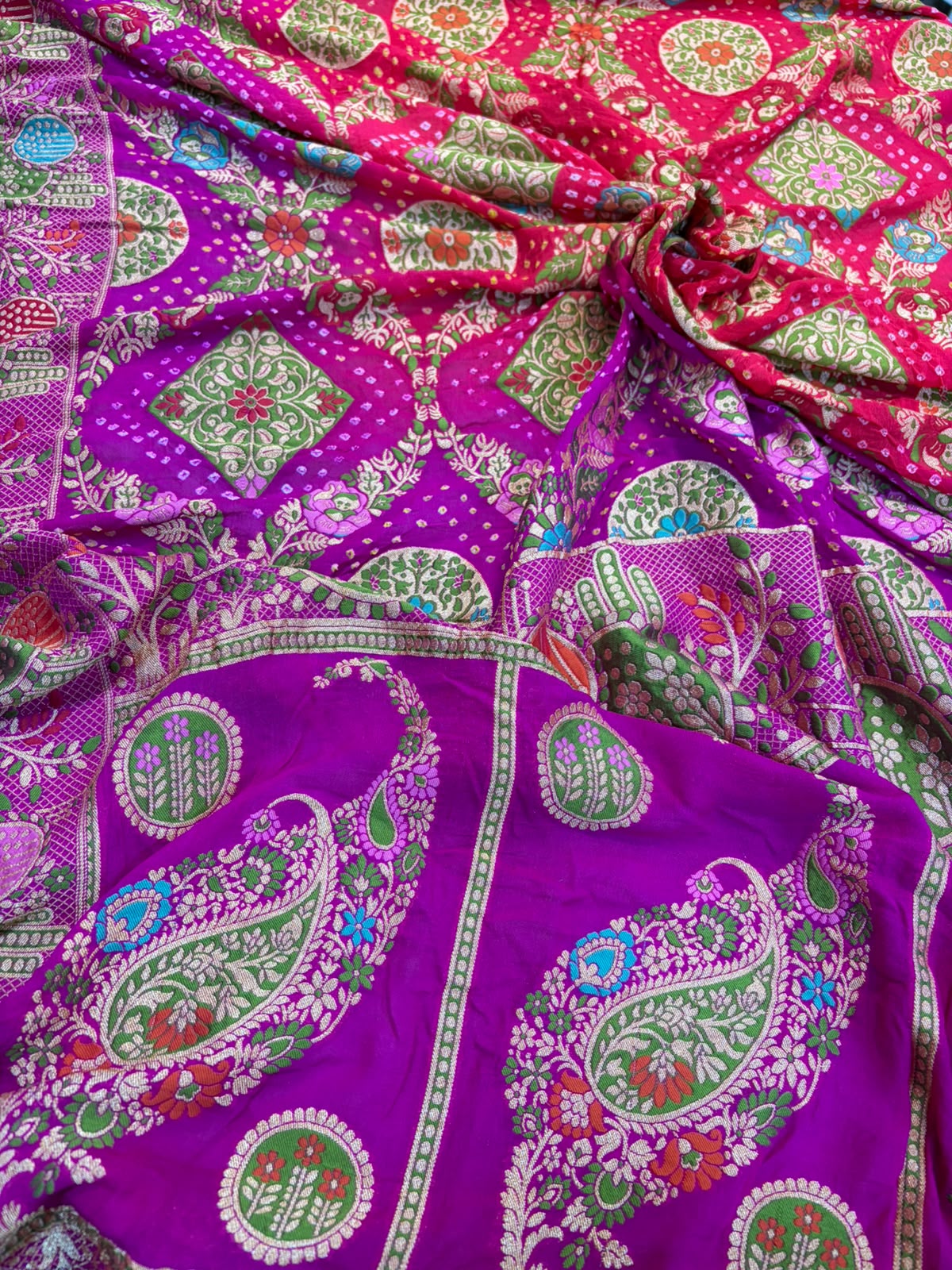 Multicolor Georgette Banarasi Bandhani Meenakari Saree