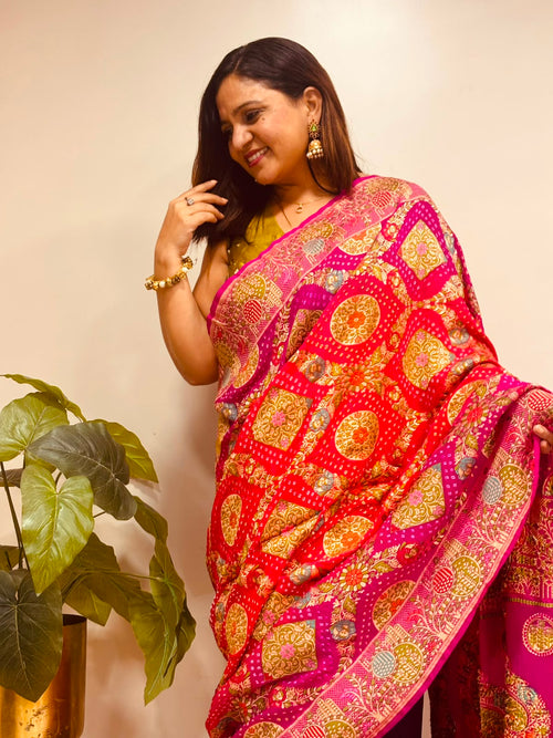 Multicolor Georgette Banarasi Bandhani Meenakari Saree