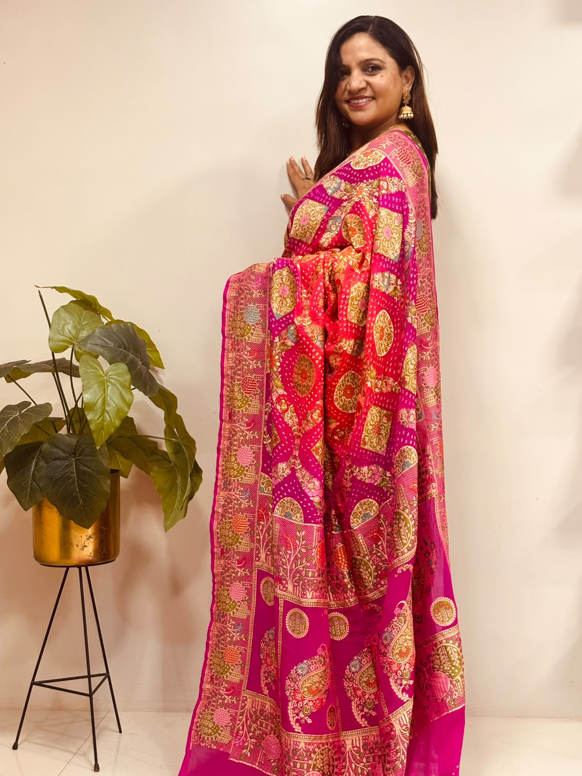 Multicolor Georgette Banarasi Bandhani Meenakari Saree