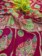 Green Red Georgette Banarasi Bandhani Meenakari Saree