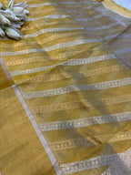 Yellow Chanderi Handloom Tissue Katan Silk Sona Roopa Stripe Design Saree - Luxurion World