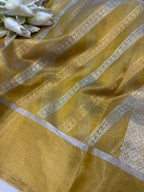 Yellow Chanderi Handloom Tissue Katan Silk Sona Roopa Stripe Design Saree - Luxurion World