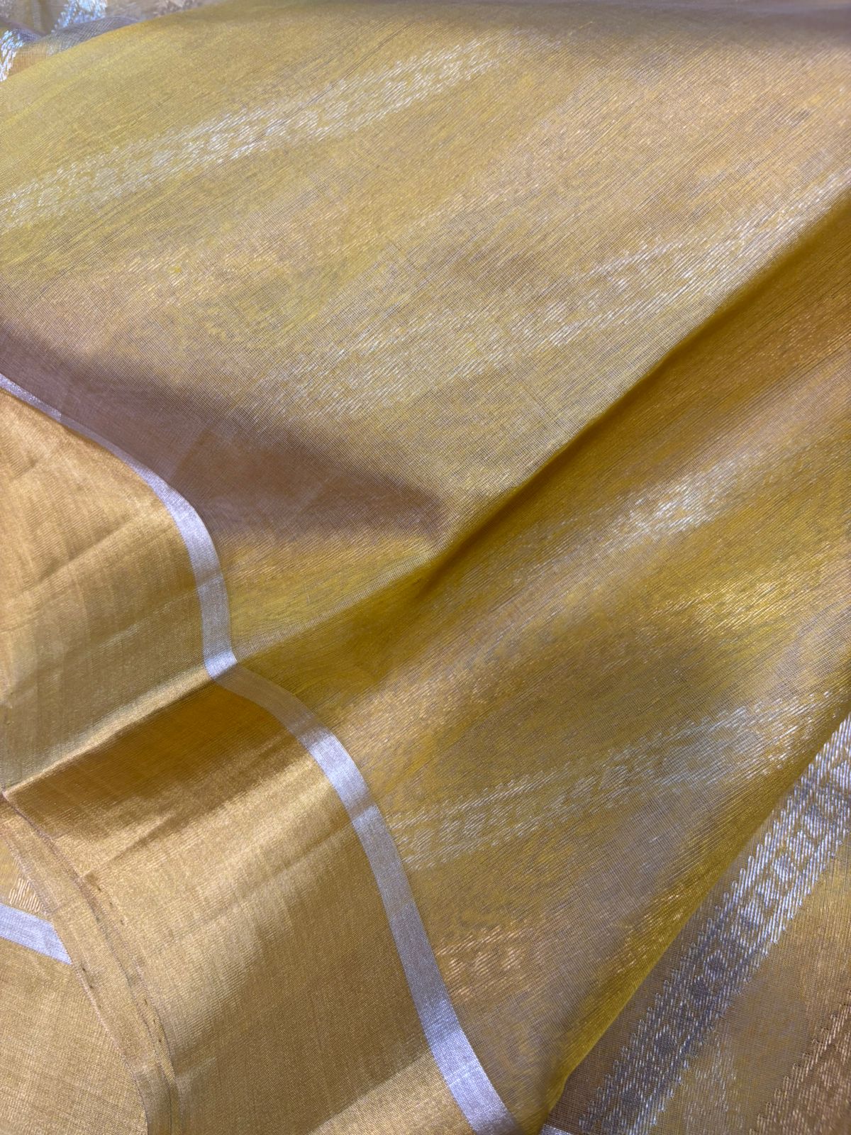 Yellow Chanderi Handloom Tissue Katan Silk Sona Roopa Stripe Design Saree - Luxurion World