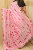 Beautiful Pink Hand Embroidered Chikankari Georgette Floral Design Saree - Luxurion World