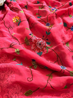 Delicate Pink Hand Embroidered Chikankari Georgette Petit Point Saree - Luxurion World