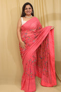 Delicate Pink Hand Embroidered Chikankari Georgette Petit Point Saree - Luxurion World
