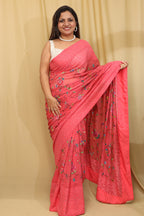 Delicate Pink Hand Embroidered Chikankari Georgette Petit Point Saree - Luxurion World