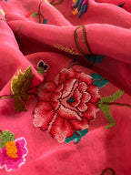 Delicate Pink Hand Embroidered Chikankari Georgette Petit Point Saree - Luxurion World