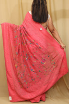 Delicate Pink Hand Embroidered Chikankari Georgette Petit Point Saree - Luxurion World