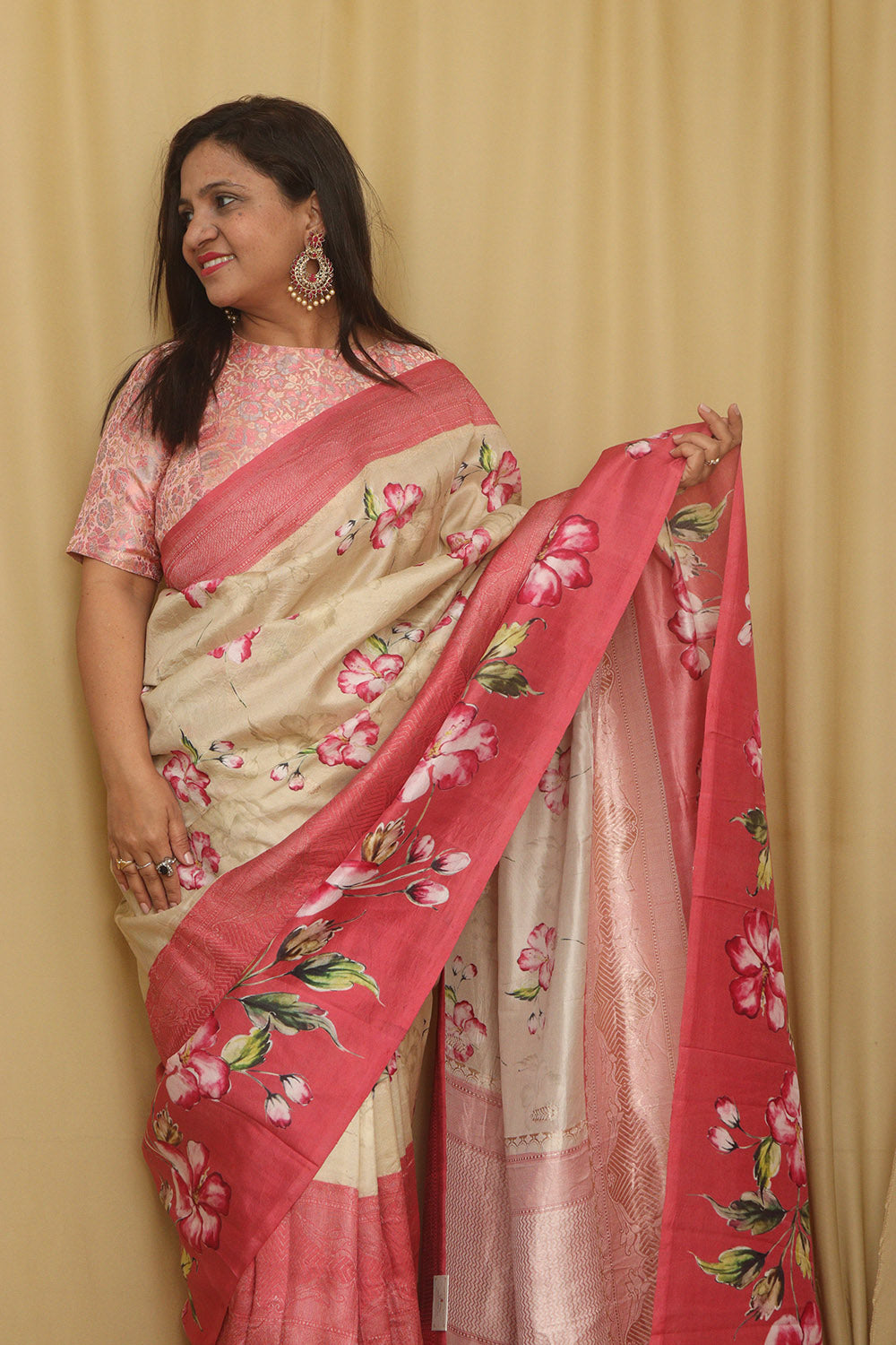 Exquisite Stunning Pastel Banarasi Digital Printed Tussar Silk Saree - Luxurion World