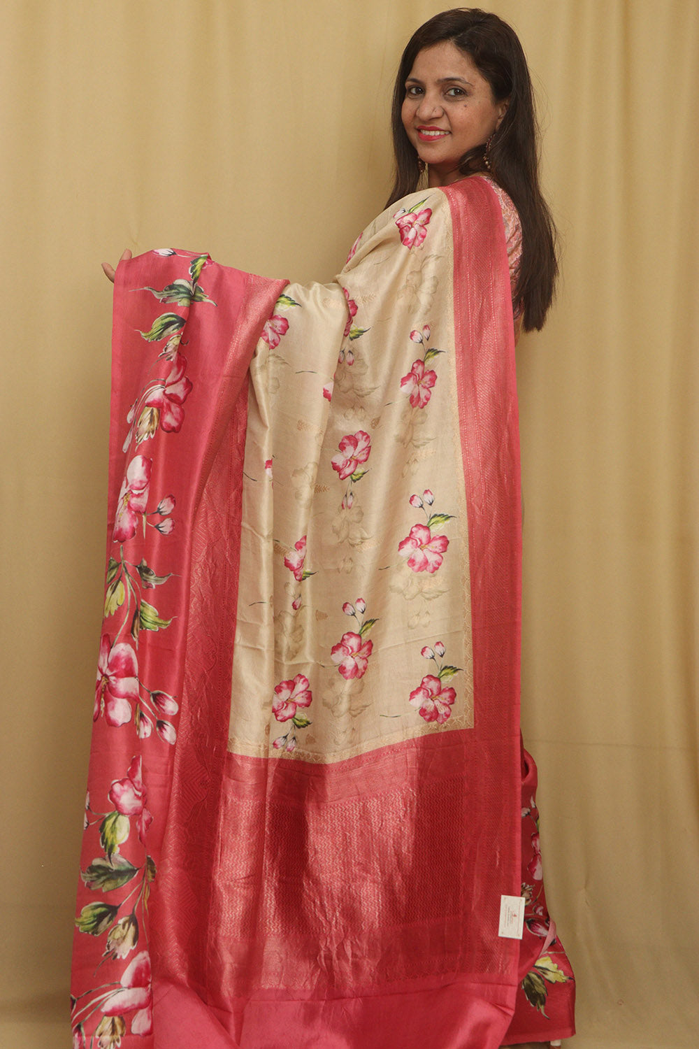 Exquisite Stunning Pastel Banarasi Digital Printed Tussar Silk Saree - Luxurion World