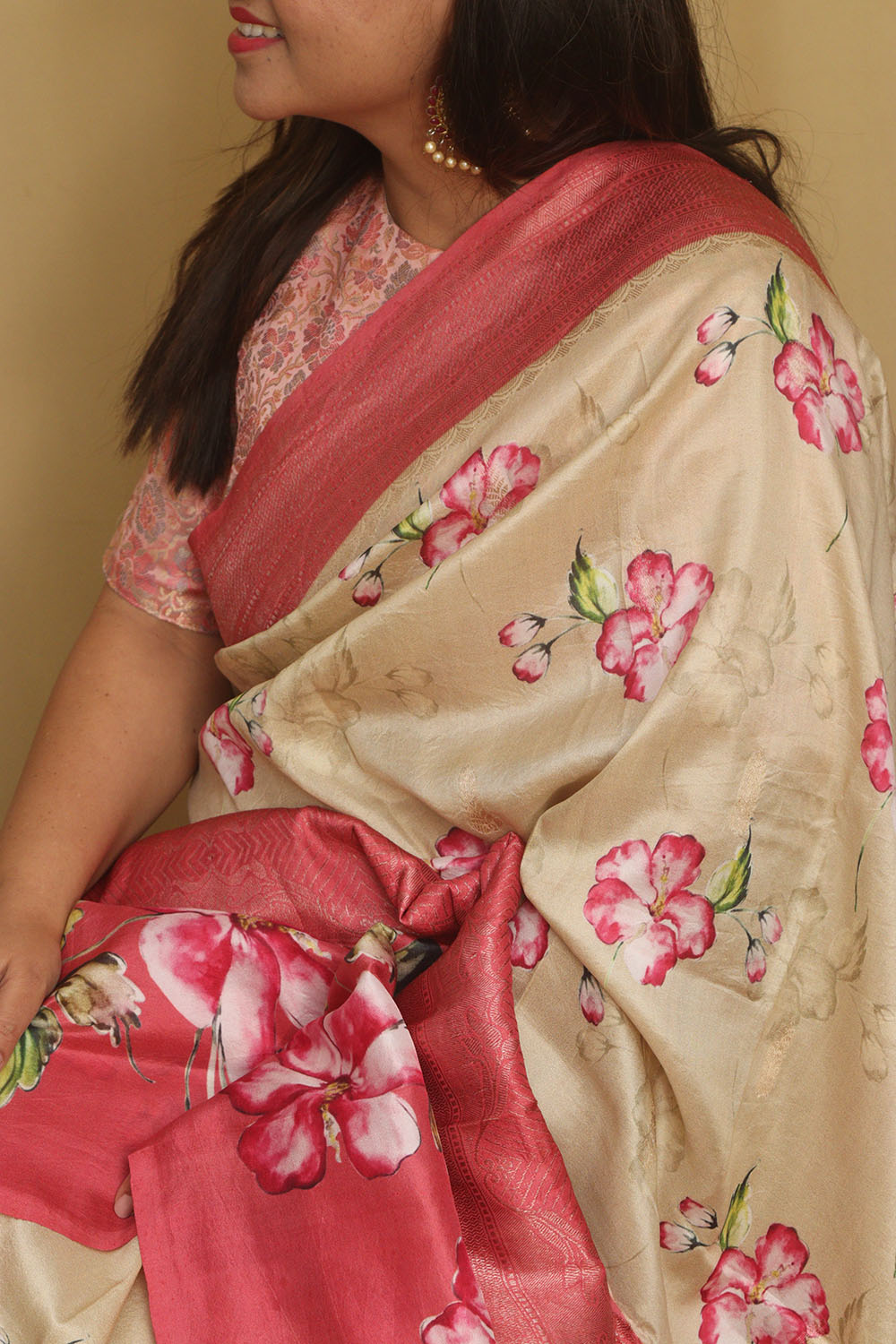 Exquisite Stunning Pastel Banarasi Digital Printed Tussar Silk Saree - Luxurion World