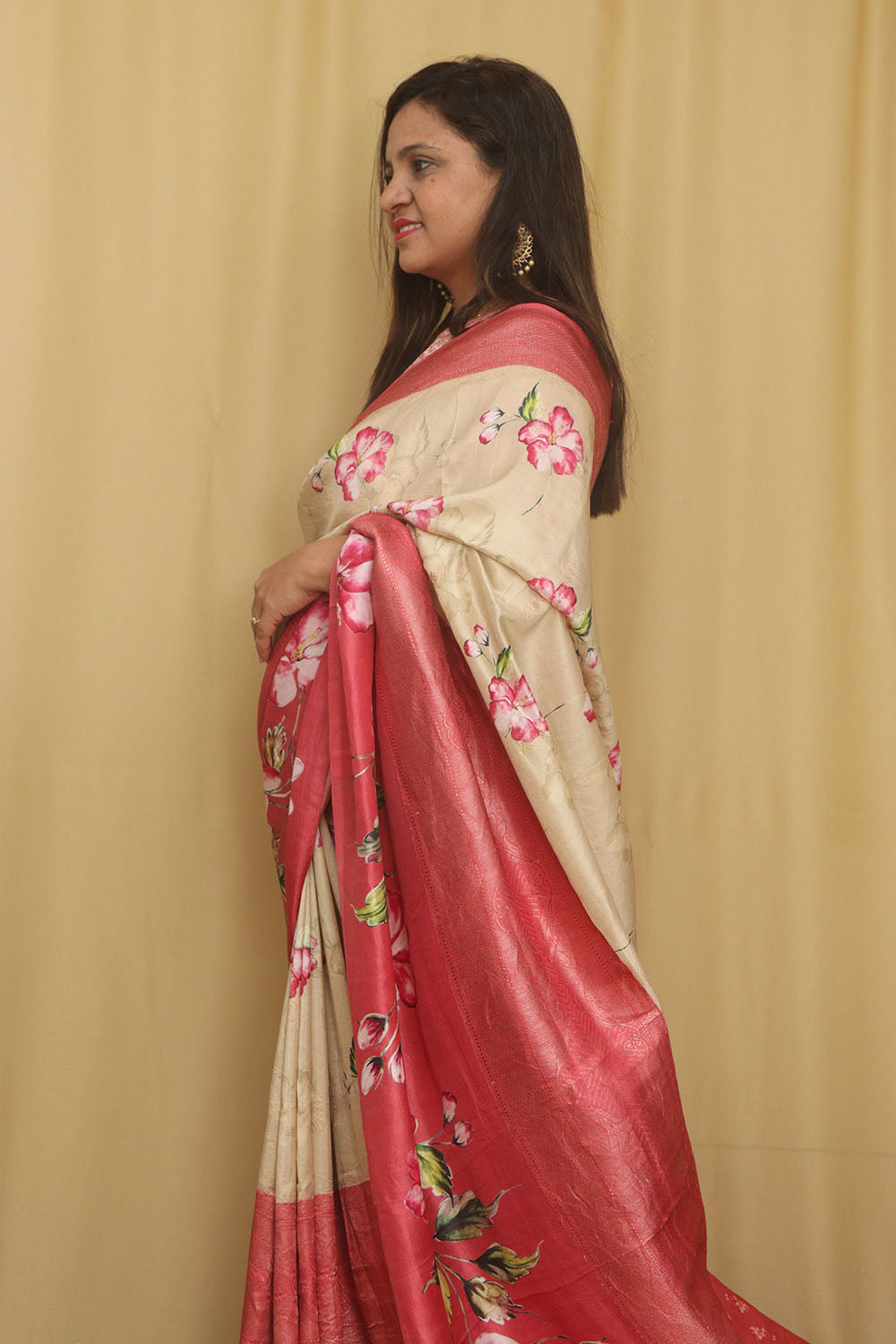 Exquisite Stunning Pastel Banarasi Digital Printed Tussar Silk Saree - Luxurion World