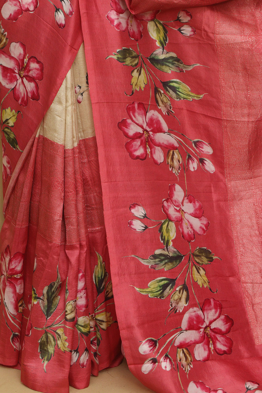 Exquisite Stunning Pastel Banarasi Digital Printed Tussar Silk Saree - Luxurion World