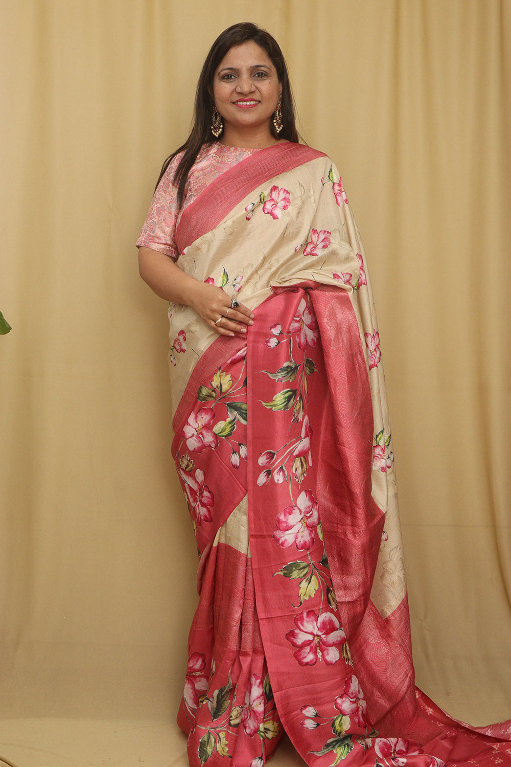 Exquisite Stunning Pastel Banarasi Digital Printed Tussar Silk Saree - Luxurion World