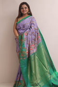Purple Gadwal Silk Saree With Kantha Embroidered Work - Luxurion World