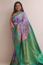Purple Gadwal Silk Saree With Kantha Embroidered Work - Luxurion World