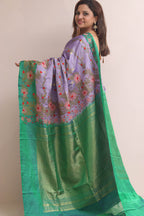 Purple Gadwal Silk Saree With Kantha Embroidered Work - Luxurion World