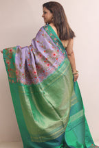 Purple Gadwal Silk Saree With Kantha Embroidered Work - Luxurion World