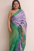 Purple Gadwal Silk Saree With Kantha Embroidered Work - Luxurion World