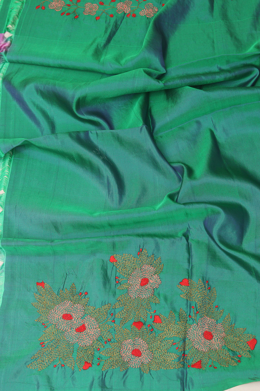 Purple Gadwal Silk Saree With Kantha Embroidered Work - Luxurion World