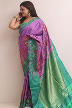 Stunning Purple Gadwal Silk Saree With Kantha Embroidered Work - Luxurion World
