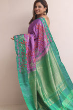 Stunning Purple Gadwal Silk Saree With Kantha Embroidered Work - Luxurion World