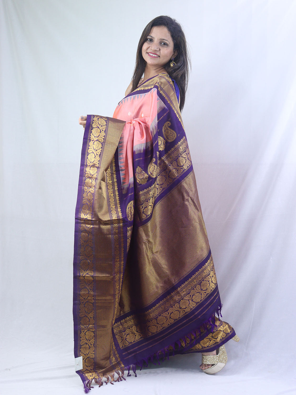 Royal Blue / Purple Handloom Gadwal Saree - Kalanidhi