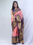 Pure Silk Pink Gadwal Handloom Saree: Traditional Elegance - Luxurion World