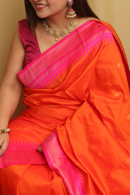 Stunning Orange Ilkal Silk Saree - Elegant and Timeless - Luxurion World