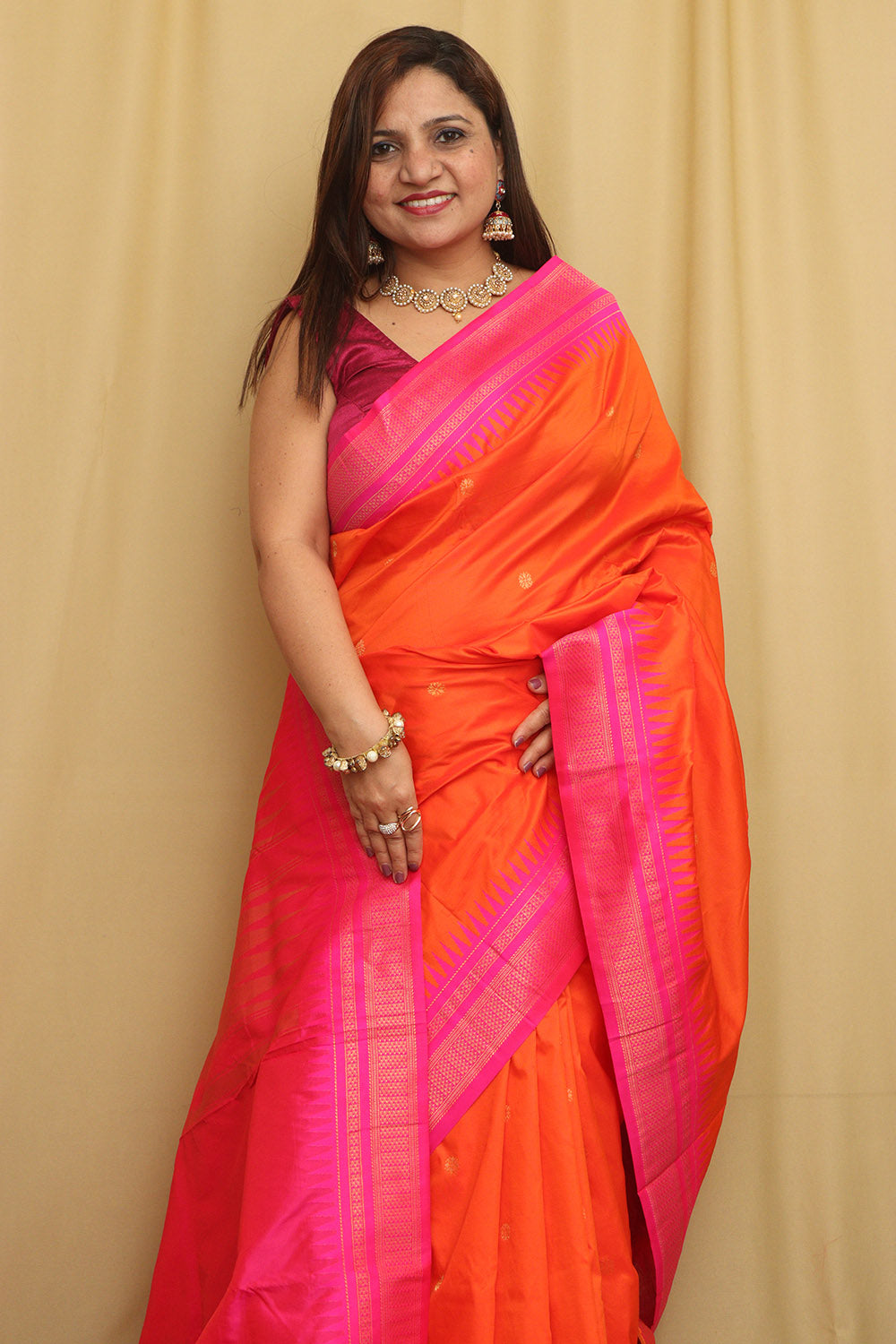 Stunning Orange Ilkal Silk Saree - Elegant and Timeless - Luxurion World