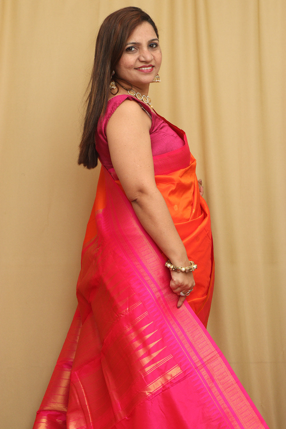 Stunning Orange Ilkal Silk Saree - Elegant and Timeless - Luxurion World