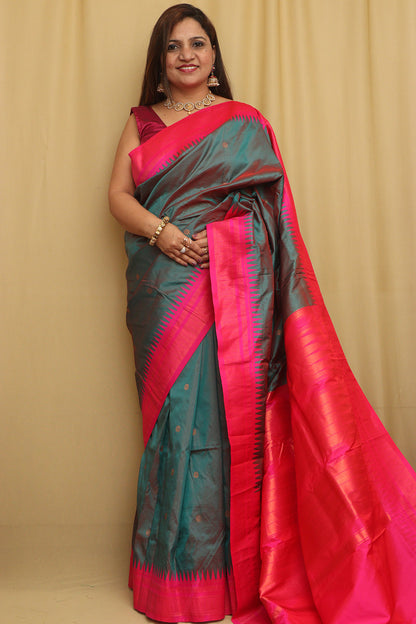 Stunning Green Shot Ilkal Silk Saree - Limited Edition - Luxurion World