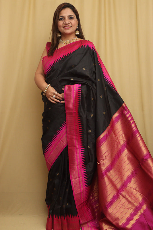 Elegant Black Ilkal Silk Saree - Timeless Beauty - Luxurion World