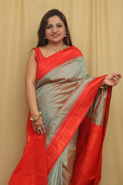 Elegant Grey Shot Ilkal Silk Saree - Traditional Beauty - Luxurion World