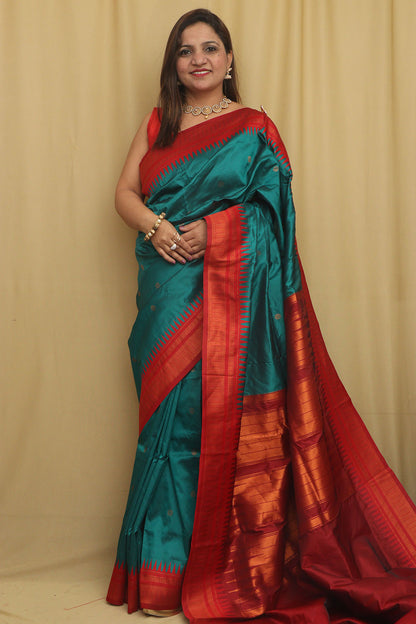 Stunning Green Ilkal Silk Saree - Perfect for Any Occasion - Luxurion World