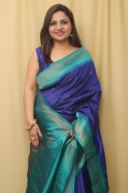 Beautiful Blue Ilkal Silk Saree - Luxurion World