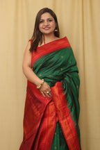 Stunning Green Ilkal Silk Saree - Traditional Beauty - Luxurion World