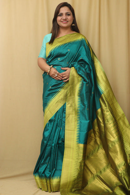 Stunning Green Ilkal Silk Saree - Elegant and Timeless - Luxurion World