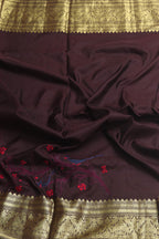Orange Kanjeevaram Silk Saree With Kantha Embroidered Work - Luxurion World