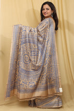 Pastel Kantha Hand Embroidered Gachi Tussar Silk Saree - Luxurion World