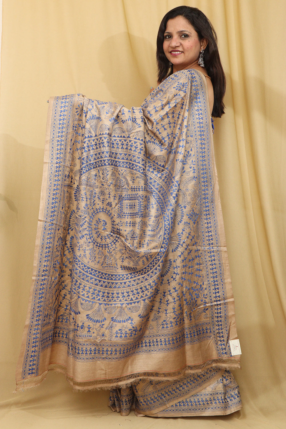 Pastel Kantha Hand Embroidered Gachi Tussar Silk Saree - Luxurion World