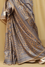 Pastel Kantha Hand Embroidered Gachi Tussar Silk Saree - Luxurion World