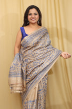 Pastel Kantha Hand Embroidered Gachi Tussar Silk Saree - Luxurion World