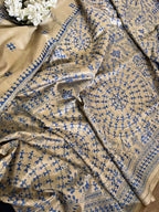 Pastel Kantha Hand Embroidered Gachi Tussar Silk Saree - Luxurion World
