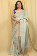 Pastel Kantha Hand Embroidered Gachi Tussar Silk Saree - Luxurion World